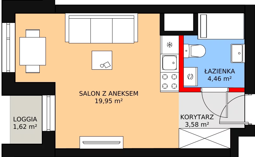 Apartament inwestycyjny 28,62 m², piętro 1, oferta nr c.1.1.03, ATAL SKY+ Apartamenty Inwestycyjne, Katowice, Wełnowiec-Józefowiec, Wełnowiec, al. Wojciecha Korfantego 85