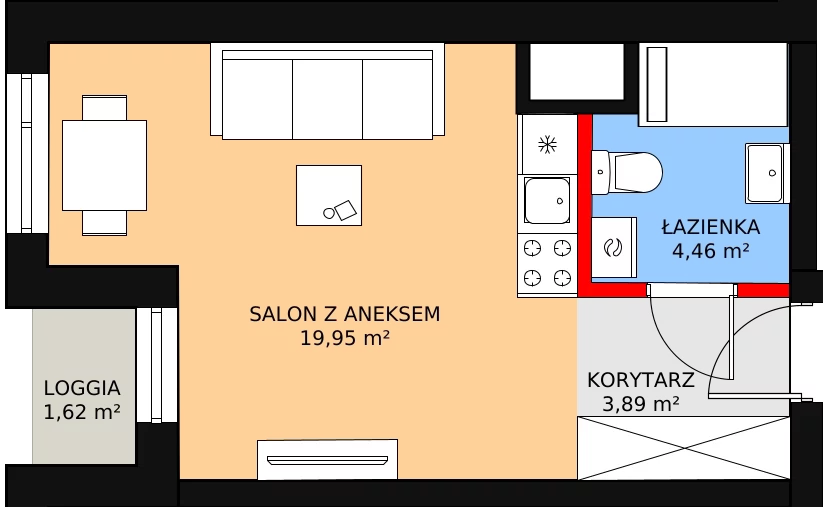 Apartament inwestycyjny 28,90 m², piętro 1, oferta nr c.1.1.04, ATAL SKY+ Apartamenty Inwestycyjne, Katowice, Wełnowiec-Józefowiec, Wełnowiec, al. Wojciecha Korfantego 85