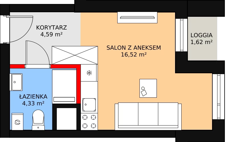 Apartament inwestycyjny 26,73 m², piętro 1, oferta nr c.1.1.05, ATAL SKY+ Apartamenty Inwestycyjne, Katowice, Wełnowiec-Józefowiec, Wełnowiec, al. Wojciecha Korfantego 85