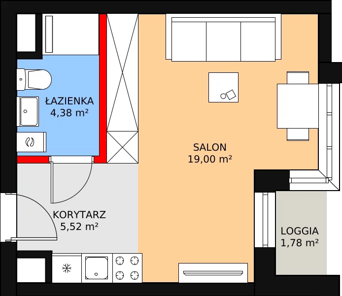 1 pokój, apartament inwestycyjny 29,72 m², piętro 1, oferta nr c.1.1.06, ATAL SKY+ Apartamenty Inwestycyjne, Katowice, Wełnowiec-Józefowiec, Wełnowiec, al. Wojciecha Korfantego 85