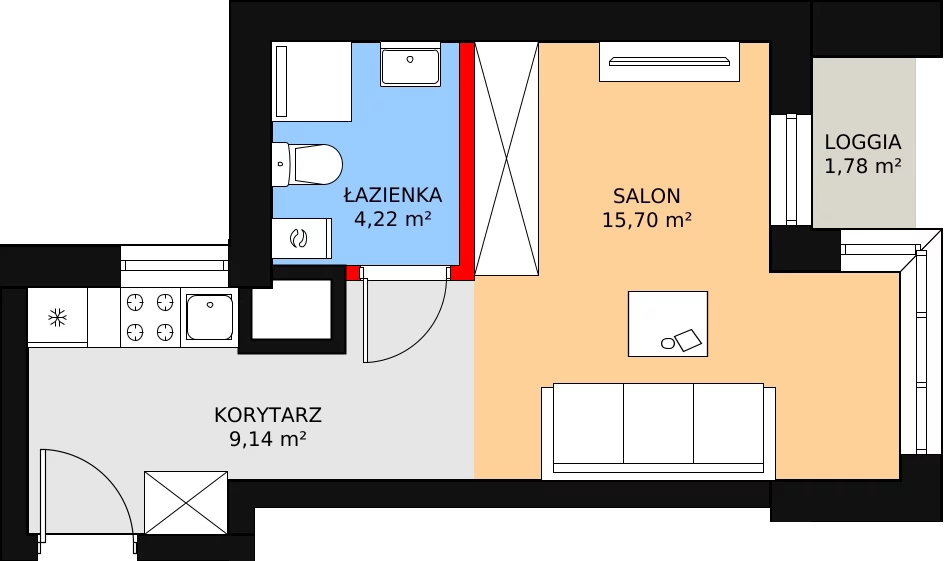 Apartament inwestycyjny 24,94 m², piętro 1, oferta nr c.2.1.02, ATAL SKY+ Apartamenty Inwestycyjne, Katowice, Wełnowiec-Józefowiec, Wełnowiec, al. Wojciecha Korfantego 85