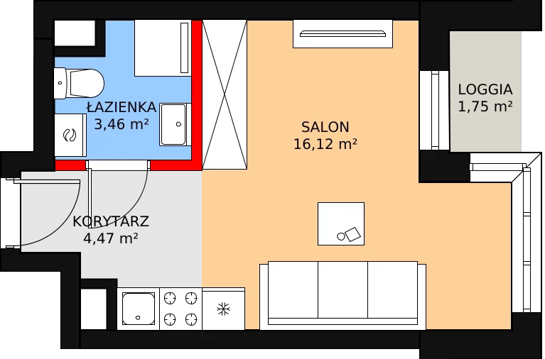 1 pokój, apartament inwestycyjny 29,57 m², piętro 1, oferta nr c.2.1.03, ATAL SKY+ Apartamenty Inwestycyjne, Katowice, Wełnowiec-Józefowiec, Wełnowiec, al. Wojciecha Korfantego 85