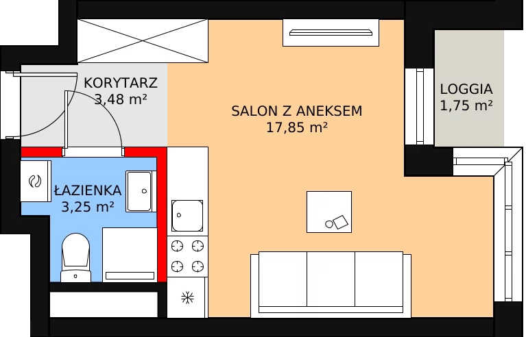 1 pokój, apartament inwestycyjny 24,98 m², piętro 1, oferta nr c.2.1.04, ATAL SKY+ Apartamenty Inwestycyjne, Katowice, Wełnowiec-Józefowiec, Wełnowiec, al. Wojciecha Korfantego 85