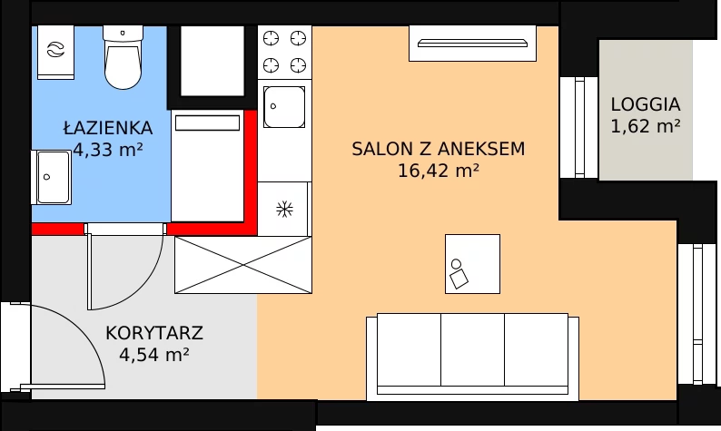 Apartament inwestycyjny 25,11 m², piętro 1, oferta nr c.2.1.08, ATAL SKY+ Apartamenty Inwestycyjne, Katowice, Wełnowiec-Józefowiec, Wełnowiec, al. Wojciecha Korfantego 85