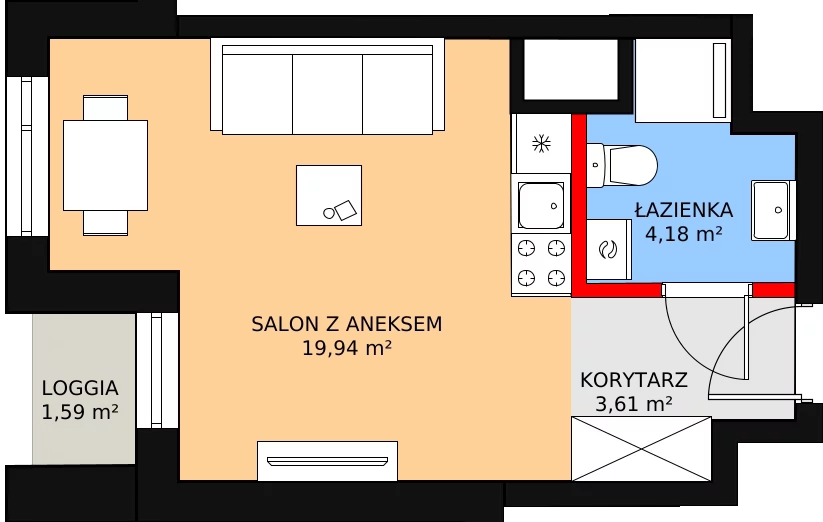 Apartament inwestycyjny 28,76 m², piętro 10, oferta nr c.1.10.01, ATAL SKY+ Apartamenty Inwestycyjne, Katowice, Wełnowiec-Józefowiec, Wełnowiec, al. Wojciecha Korfantego 85