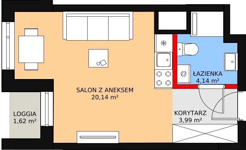 Apartament inwestycyjny 29,16 m², piętro 10, oferta nr c.1.10.02, ATAL SKY+ Apartamenty Inwestycyjne, Katowice, Wełnowiec-Józefowiec, Wełnowiec, al. Wojciecha Korfantego 85