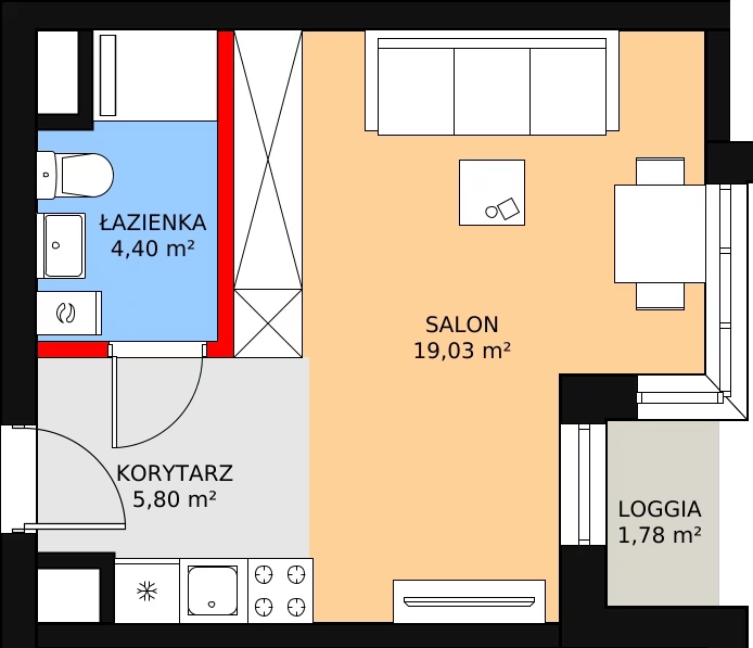 Apartament inwestycyjny 30,09 m², piętro 10, oferta nr c.1.10.06, ATAL SKY+ Apartamenty Inwestycyjne, Katowice, Wełnowiec-Józefowiec, Wełnowiec, al. Wojciecha Korfantego 85