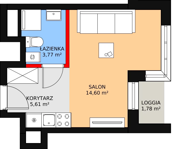 Apartament inwestycyjny 24,87 m², piętro 10, oferta nr c.1.10.08, ATAL SKY+ Apartamenty Inwestycyjne, Katowice, Wełnowiec-Józefowiec, Wełnowiec, al. Wojciecha Korfantego 85