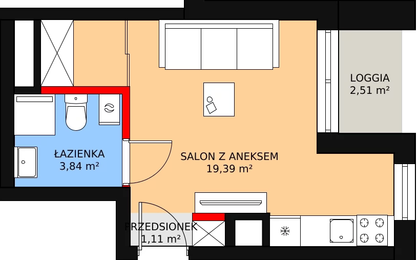 1 pokój, apartament inwestycyjny 26,17 m², piętro 10, oferta nr c.2.10.01, ATAL SKY+ Apartamenty Inwestycyjne, Katowice, Wełnowiec-Józefowiec, Wełnowiec, al. Wojciecha Korfantego 85