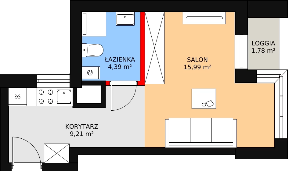 1 pokój, apartament inwestycyjny 25,55 m², piętro 10, oferta nr c.2.10.02, ATAL SKY+ Apartamenty Inwestycyjne, Katowice, Wełnowiec-Józefowiec, Wełnowiec, al. Wojciecha Korfantego 85