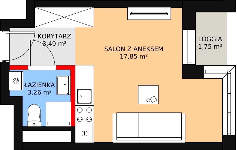 Apartament inwestycyjny 25,55 m², piętro 10, oferta nr c.2.10.04, ATAL SKY+ Apartamenty Inwestycyjne, Katowice, Wełnowiec-Józefowiec, Wełnowiec, al. Wojciecha Korfantego 85