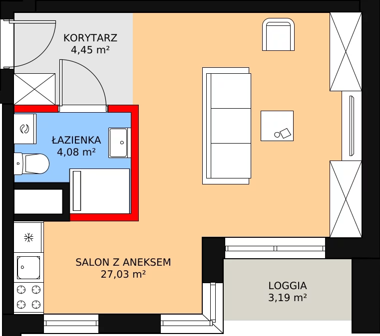 1 pokój, apartament inwestycyjny 25,77 m², piętro 10, oferta nr c.2.10.05, ATAL SKY+ Apartamenty Inwestycyjne, Katowice, Wełnowiec-Józefowiec, Wełnowiec, al. Wojciecha Korfantego 85