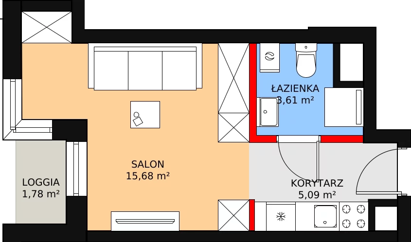 Apartament inwestycyjny 25,71 m², piętro 10, oferta nr c.2.10.07, ATAL SKY+ Apartamenty Inwestycyjne, Katowice, Wełnowiec-Józefowiec, Wełnowiec, al. Wojciecha Korfantego 85