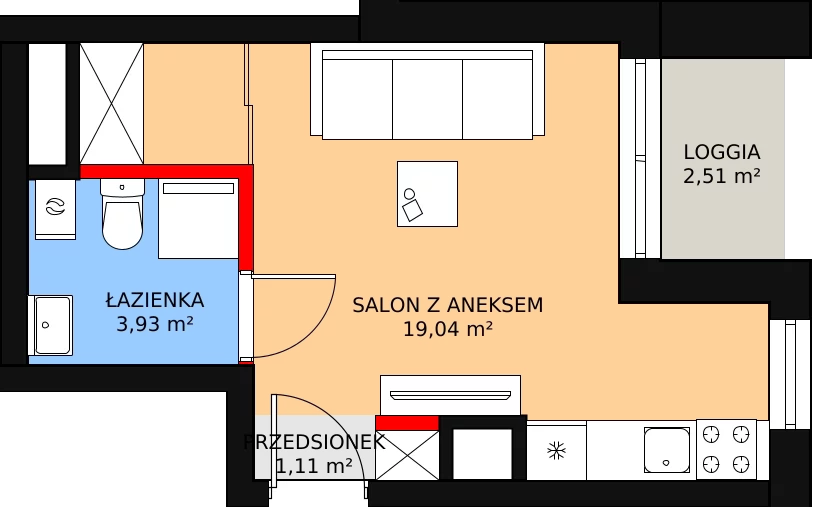 Apartament inwestycyjny 25,86 m², piętro 2, oferta nr c.2.2.01, ATAL SKY+ Apartamenty Inwestycyjne, Katowice, Wełnowiec-Józefowiec, Wełnowiec, al. Wojciecha Korfantego 85