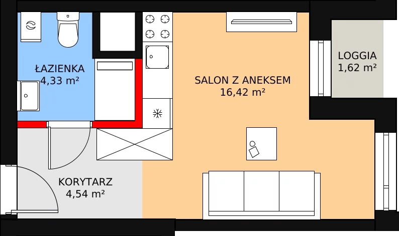 Apartament inwestycyjny 25,52 m², piętro 7, oferta nr c.2.7.08, ATAL SKY+ Apartamenty Inwestycyjne, Katowice, Wełnowiec-Józefowiec, Wełnowiec, al. Wojciecha Korfantego 85