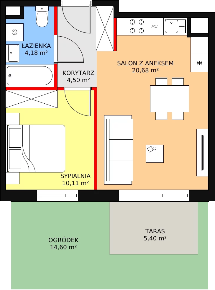 Mieszkanie 39,47 m², parter, oferta nr A.01.0.01, Warszawska 58A, Warszawa, Ursus, Niedźwiadek, ul. Warszawska 58a