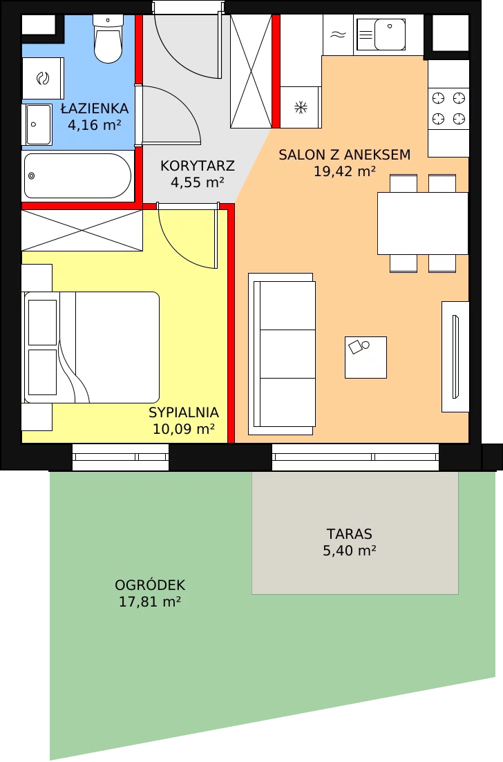 Mieszkanie 38,22 m², parter, oferta nr A.01.0.02, Warszawska 58A, Warszawa, Ursus, Niedźwiadek, ul. Warszawska 58a