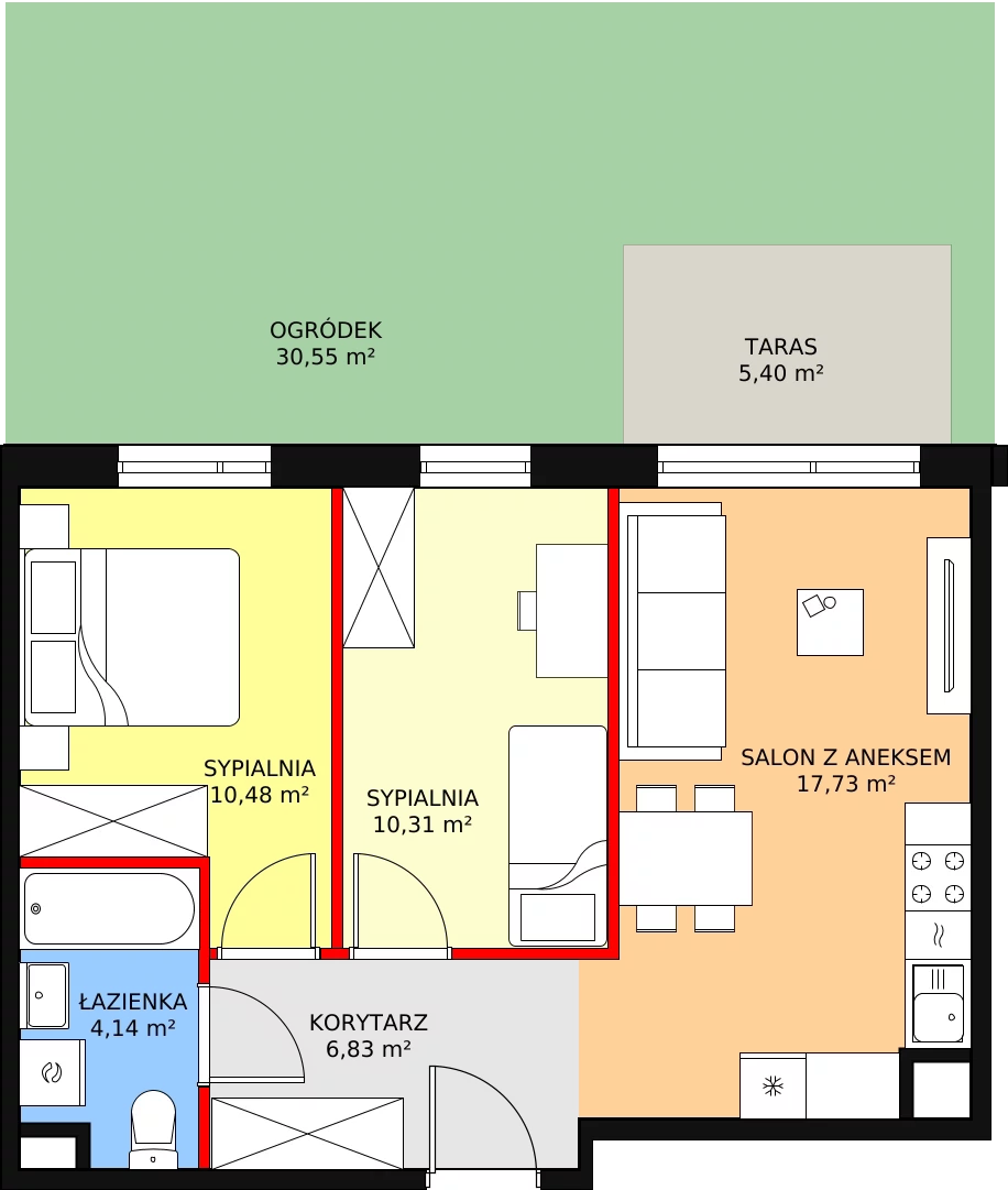 Mieszkanie 49,49 m², parter, oferta nr A.01.0.04, Warszawska 58A, Warszawa, Ursus, Niedźwiadek, ul. Warszawska 58a