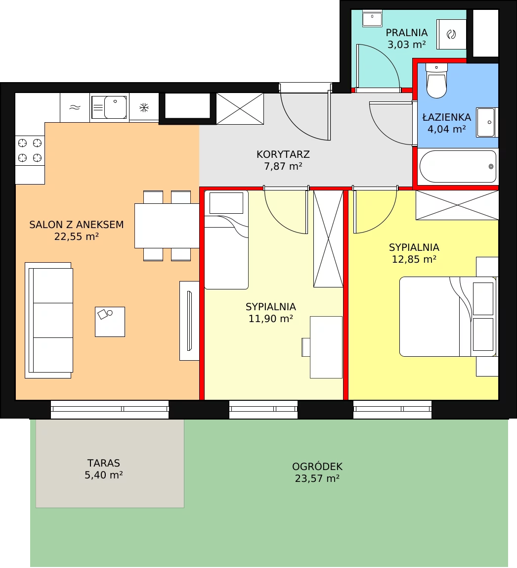 Mieszkanie 62,24 m², parter, oferta nr A.01.0.07, Warszawska 58A, Warszawa, Ursus, Niedźwiadek, ul. Warszawska 58a