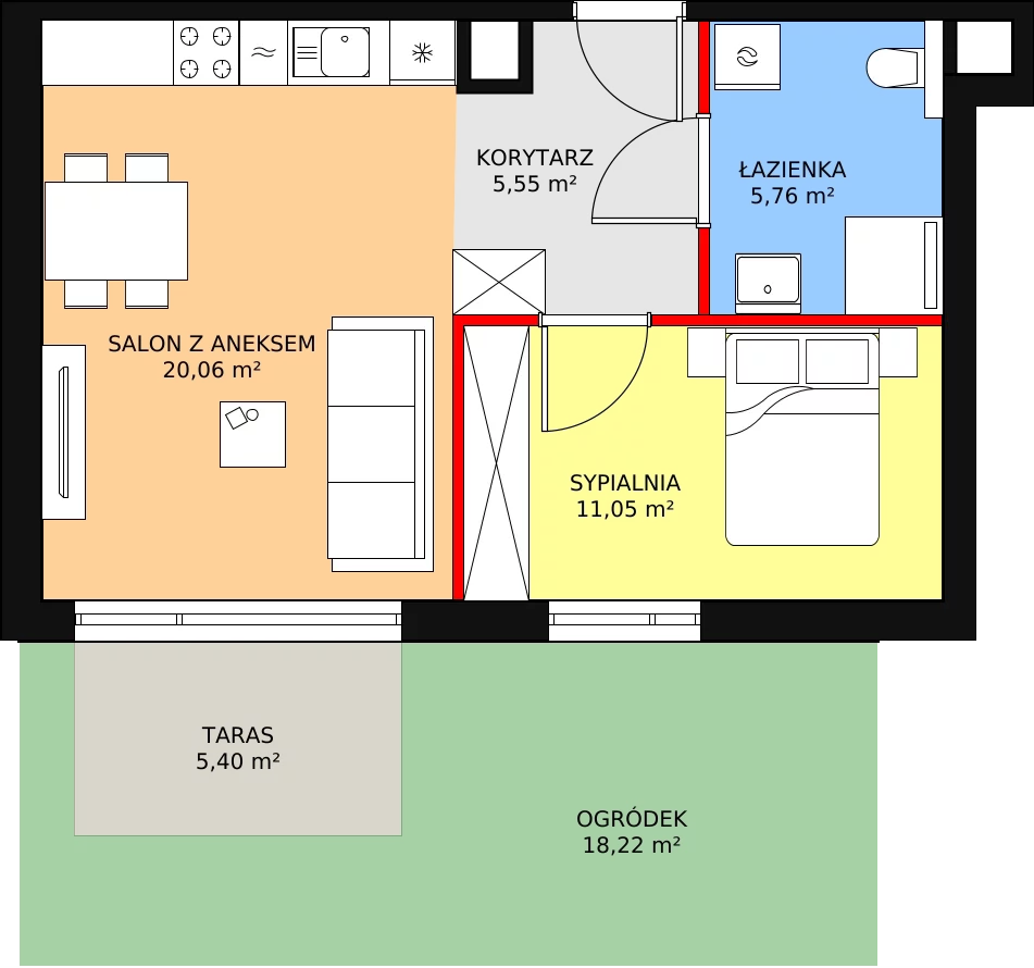 Mieszkanie 42,42 m², parter, oferta nr A.02.0.01, Warszawska 58A, Warszawa, Ursus, Niedźwiadek, ul. Warszawska 58a