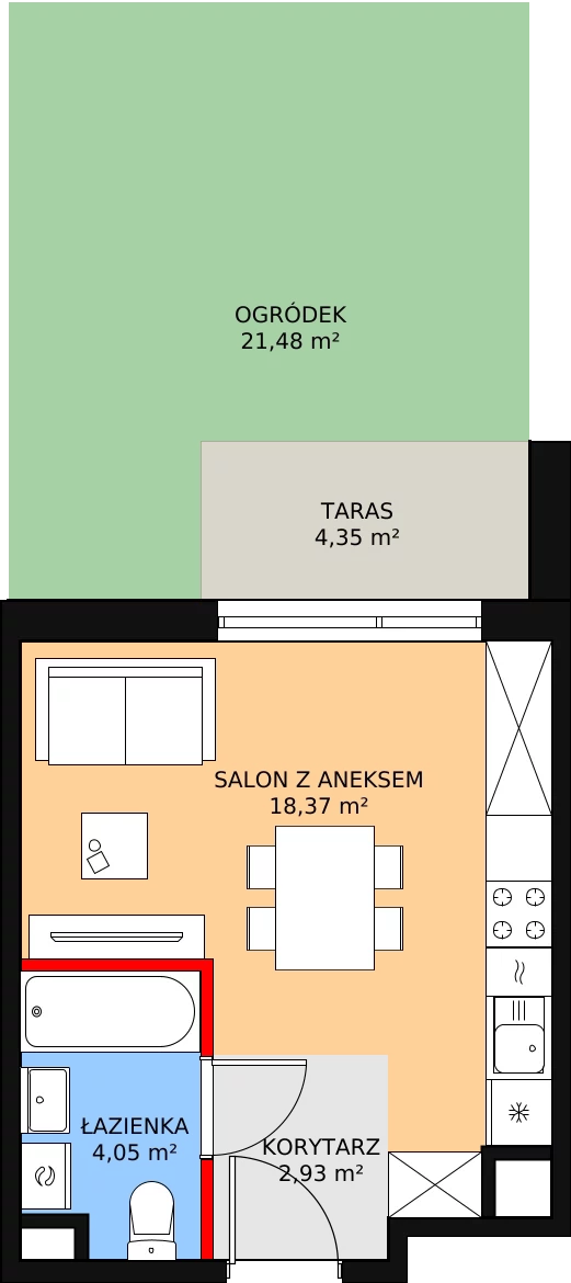 Mieszkanie 25,35 m², parter, oferta nr A.02.0.03, Warszawska 58A, Warszawa, Ursus, Niedźwiadek, ul. Warszawska 58a