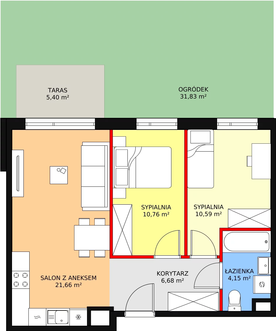 Mieszkanie 53,84 m², parter, oferta nr A.02.0.04, Warszawska 58A, Warszawa, Ursus, Niedźwiadek, ul. Warszawska 58a