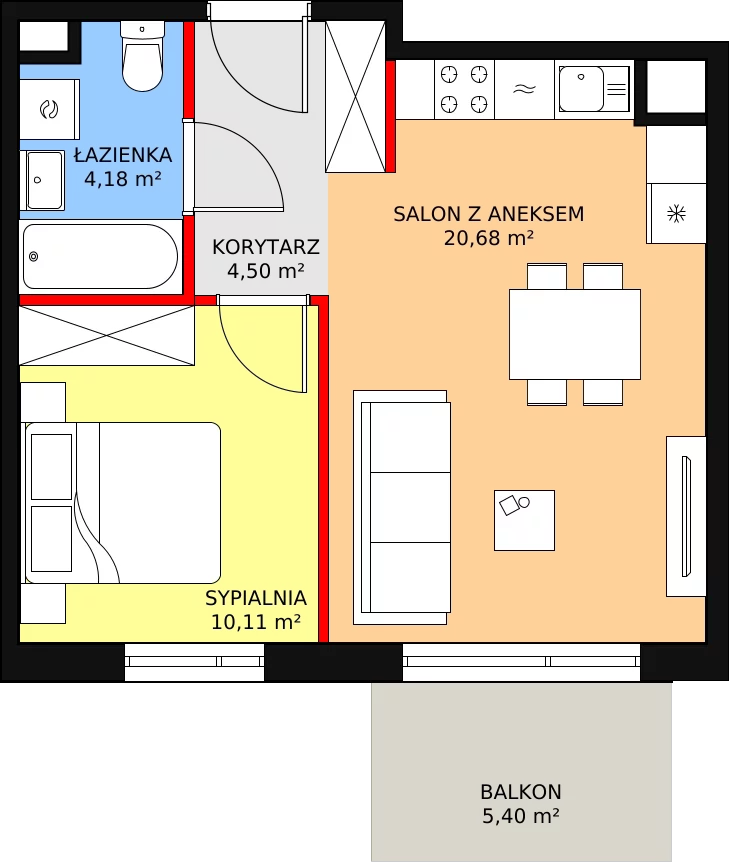 Mieszkanie 39,47 m², piętro 1, oferta nr A.01.1.08, Warszawska 58A, Warszawa, Ursus, Niedźwiadek, ul. Warszawska 58a