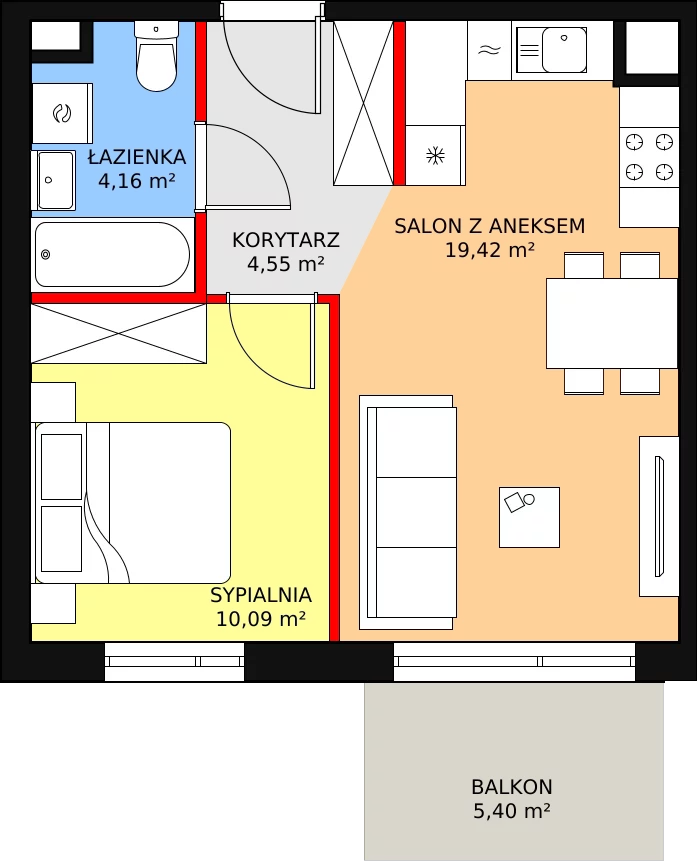 Mieszkanie 38,22 m², piętro 1, oferta nr A.01.1.09, Warszawska 58A, Warszawa, Ursus, Niedźwiadek, ul. Warszawska 58a