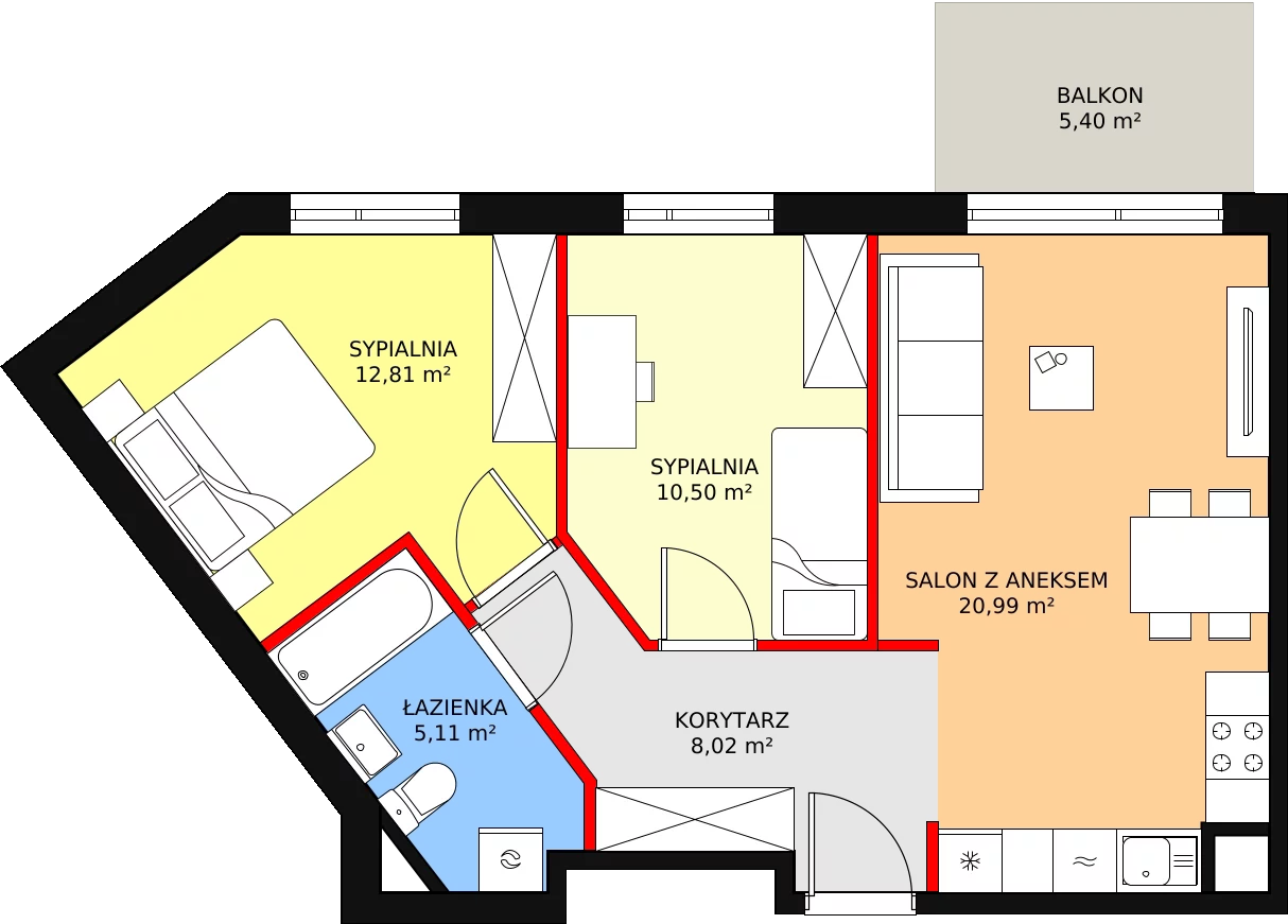 Mieszkanie 57,43 m², piętro 1, oferta nr A.01.1.12, Warszawska 58A, Warszawa, Ursus, Niedźwiadek, ul. Warszawska 58a