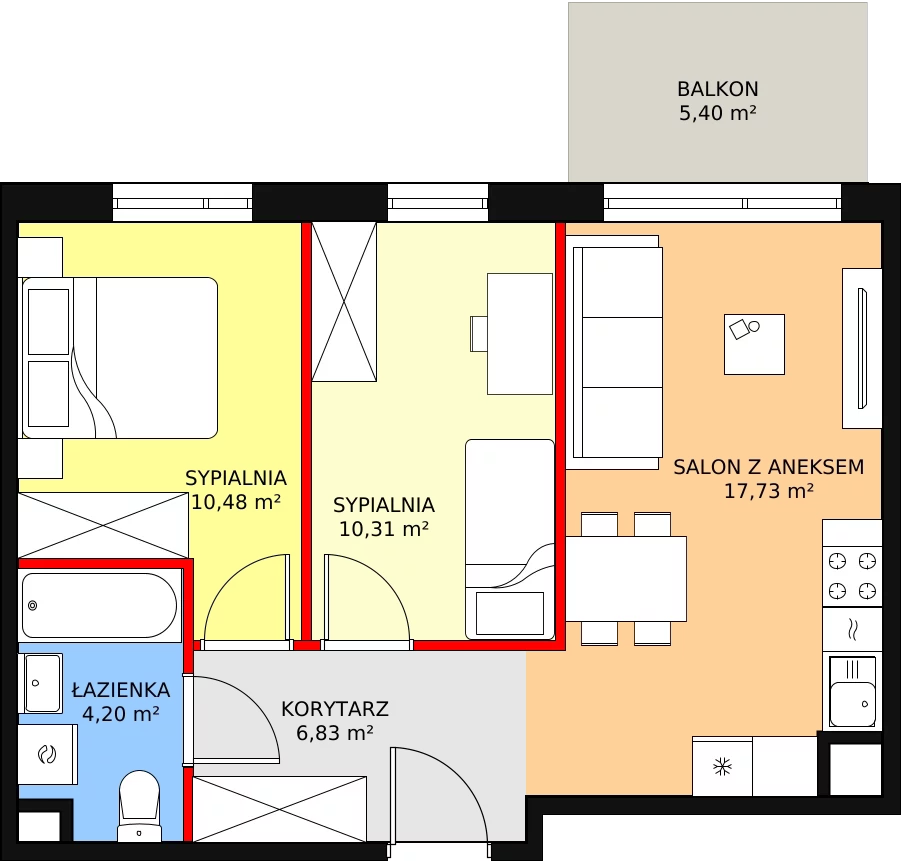 Mieszkanie 49,55 m², piętro 1, oferta nr A.01.1.13, Warszawska 58A, Warszawa, Ursus, Niedźwiadek, ul. Warszawska 58a