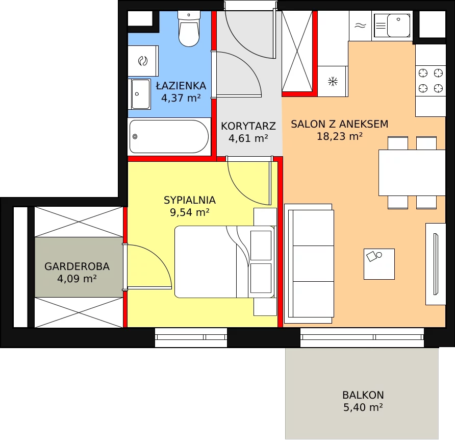 Mieszkanie 40,84 m², piętro 1, oferta nr A.01.1.17, Warszawska 58A, Warszawa, Ursus, Niedźwiadek, ul. Warszawska 58a