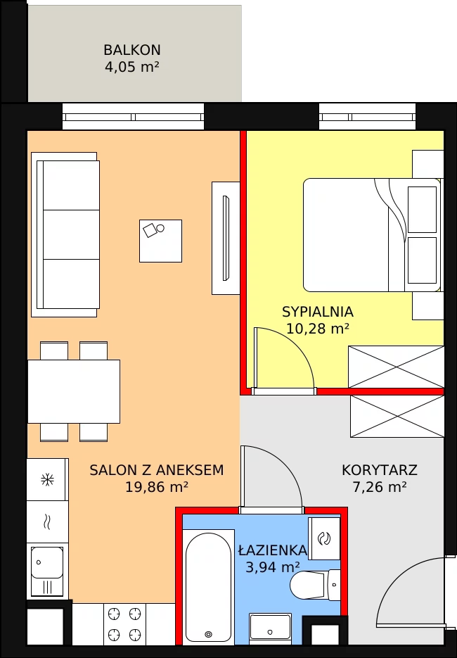 Mieszkanie 41,34 m², piętro 1, oferta nr A.02.1.08, Warszawska 58A, Warszawa, Ursus, Niedźwiadek, ul. Warszawska 58a