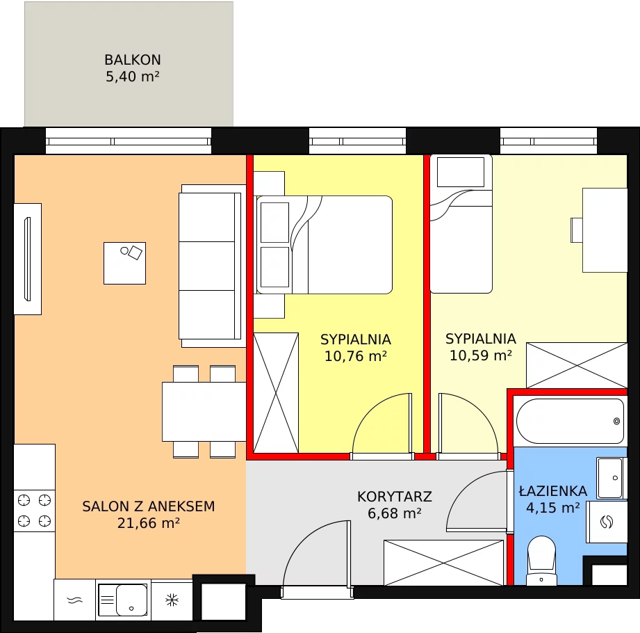 Mieszkanie 53,84 m², piętro 1, oferta nr A.02.1.10, Warszawska 58A, Warszawa, Ursus, Niedźwiadek, ul. Warszawska 58a