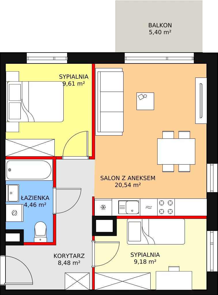 Mieszkanie 52,27 m², piętro 1, oferta nr A.02.1.11, Warszawska 58A, Warszawa, Ursus, Niedźwiadek, ul. Warszawska 58a