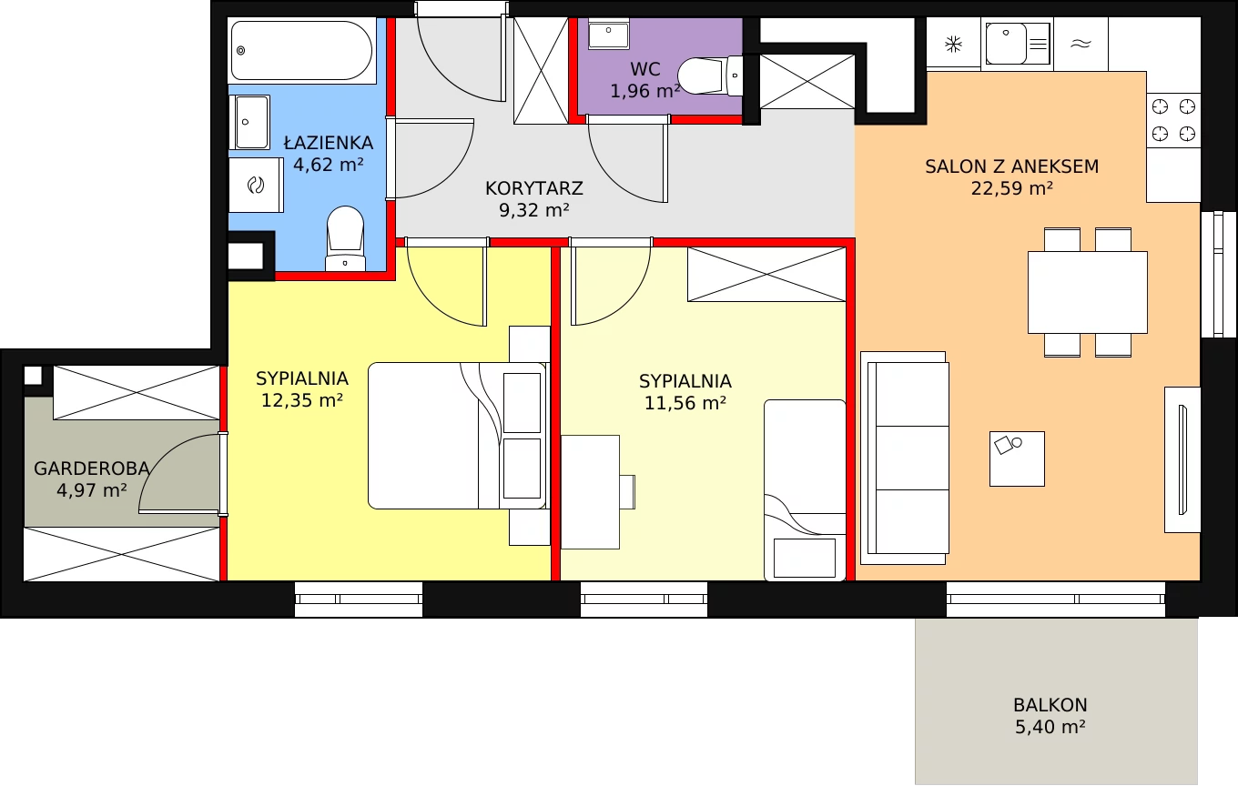 Mieszkanie 67,37 m², piętro 3, oferta nr A.02.3.18, Warszawska 58A, Warszawa, Ursus, Niedźwiadek, ul. Warszawska 58a