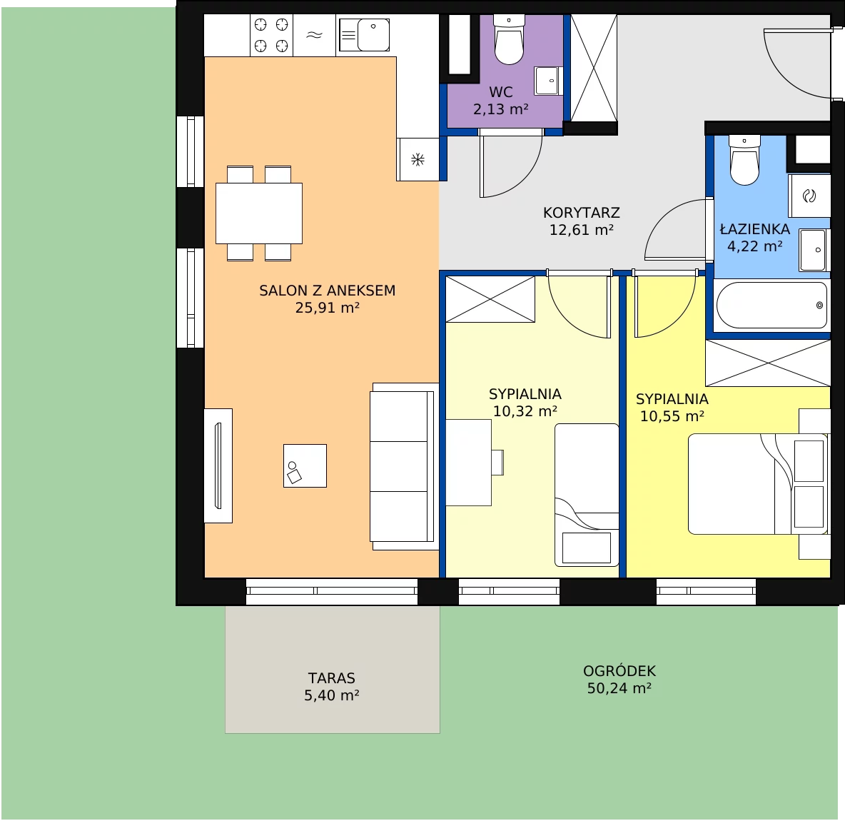 3 pokoje, mieszkanie 65,74 m², parter, oferta nr B.01.0.02, Warszawska 58A, Warszawa, Ursus, Niedźwiadek, ul. Warszawska 58a