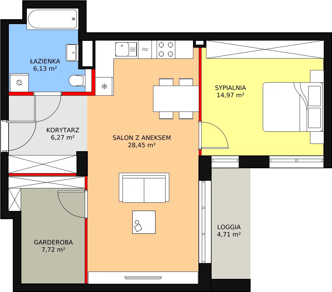 Mieszkanie 65,09 m², piętro 1, oferta nr 6-1-2, Zakątek Harmonia II, Warszawa, Białołęka, Szamocin, ul. Płochocińska