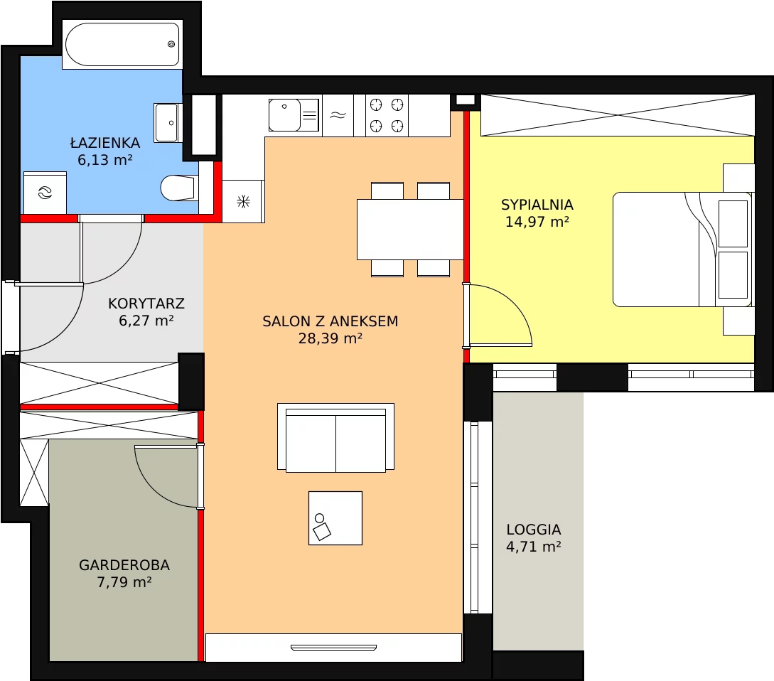 Mieszkanie 65,21 m², piętro 1, oferta nr 7-1-2, Zakątek Harmonia II, Warszawa, Białołęka, Szamocin, ul. Płochocińska