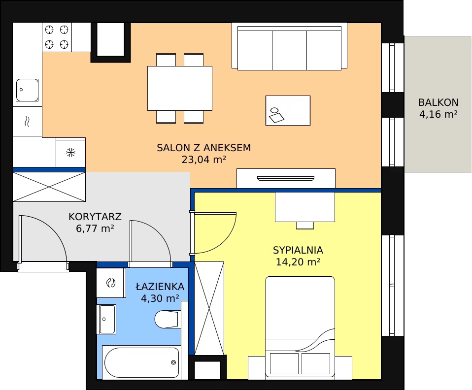 Zalety mieszkania 48.15 m², 5.01.A07