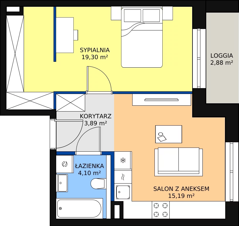 Zalety mieszkania 42.4 m², 5.02.A13