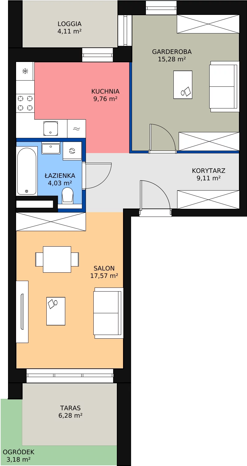 Zalety mieszkania 55.6 m², 5.00.D01