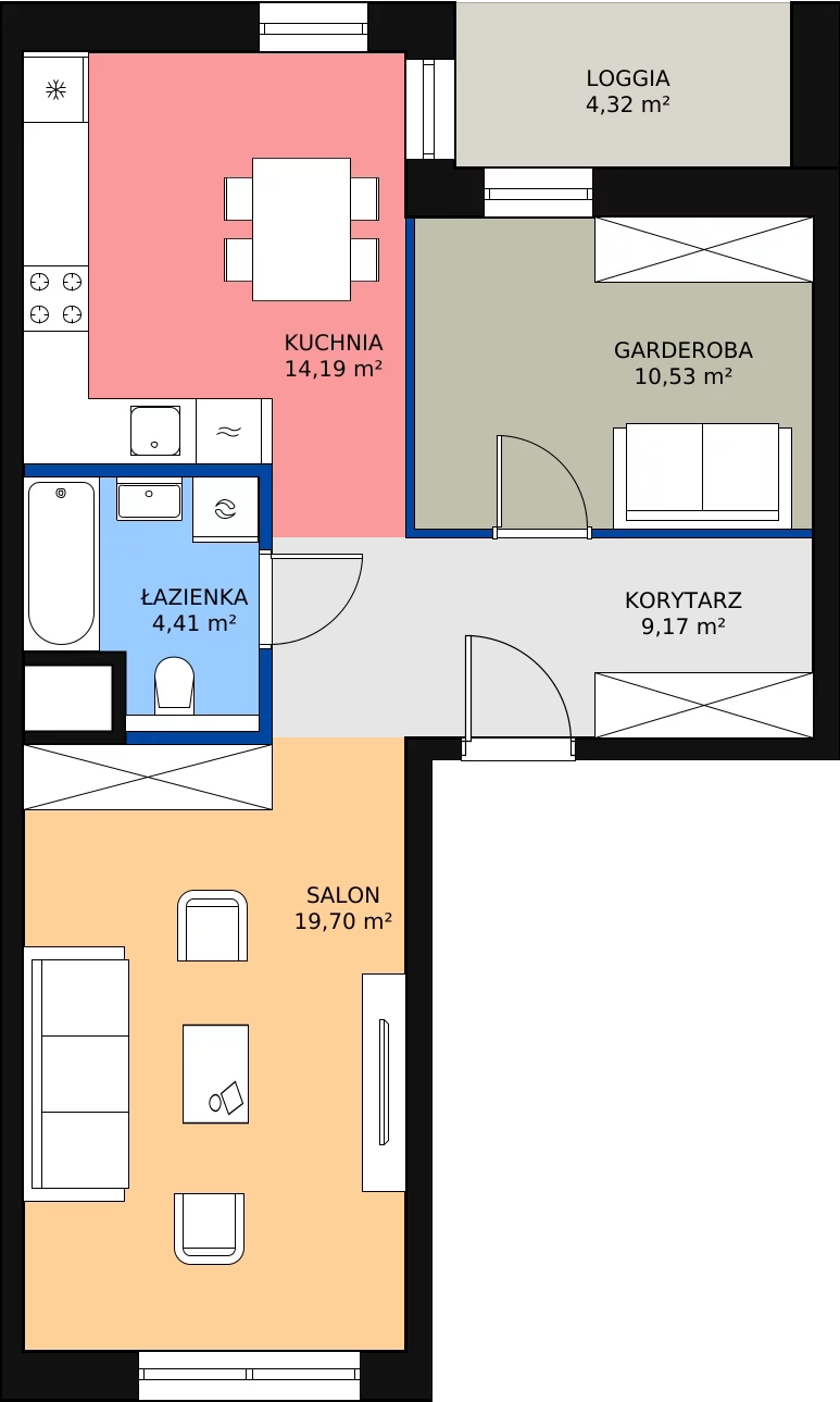 Zalety mieszkania 57.74 m², 5.01.D05