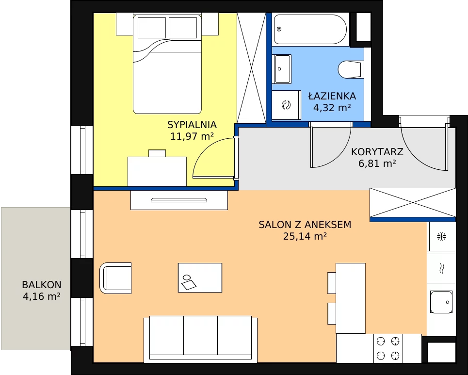 Zalety mieszkania 47.96 m², 5.01.D08