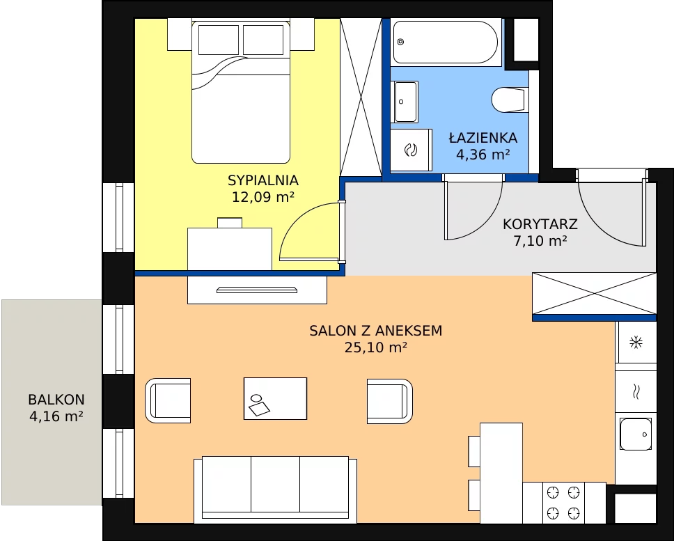 Nowe mieszkanie, 48,65 m², 2 pokoje, 3 piętro, oferta nr 5.03.D16