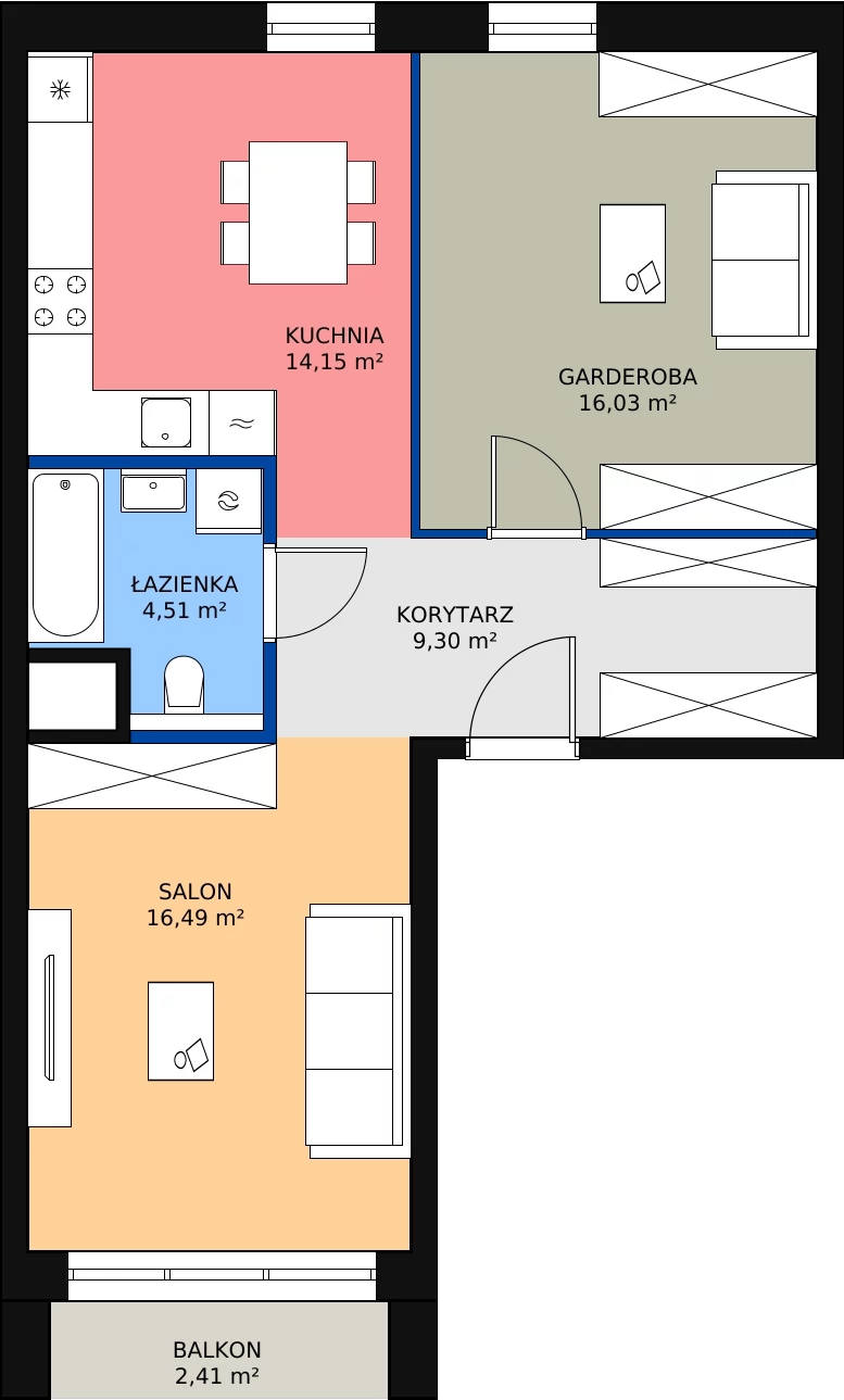 Zalety mieszkania 60.48 m², 5.04.D17