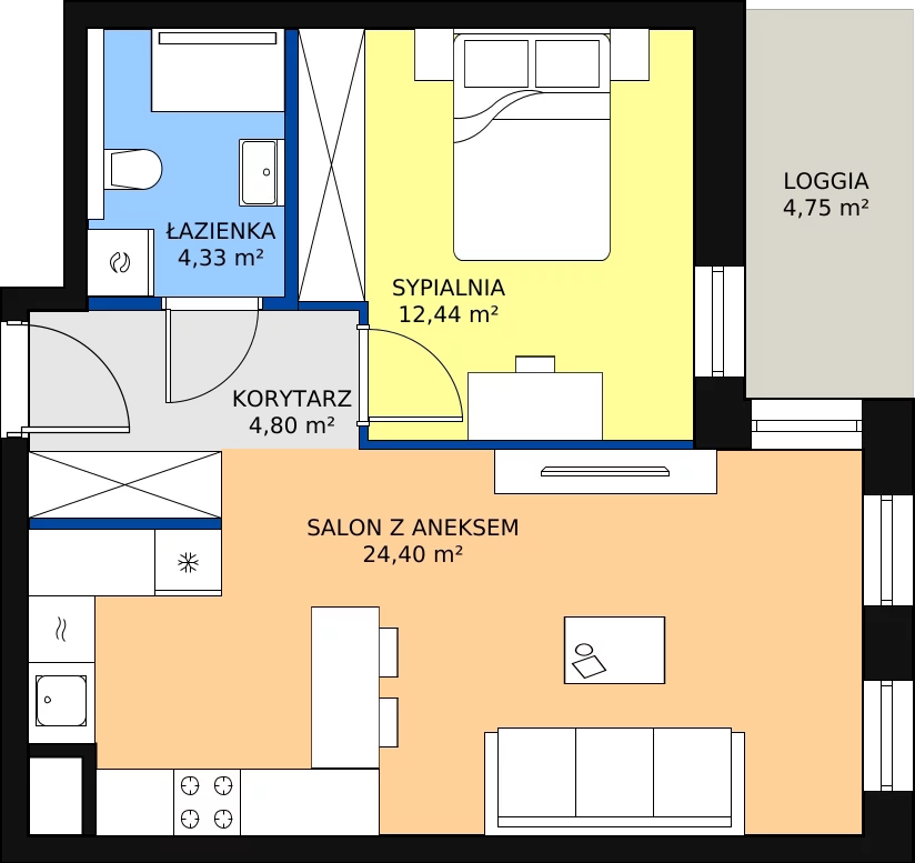 Zalety mieszkania 45.75 m², 5.01.E07
