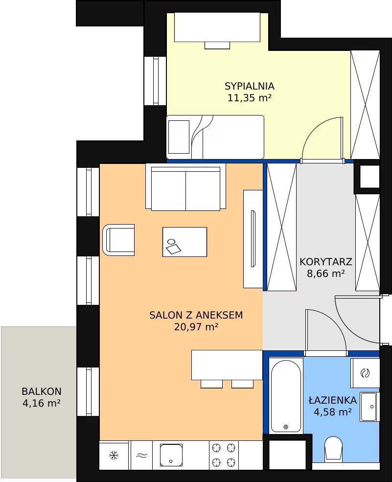 Zalety mieszkania 45.45 m², 5.01.E10