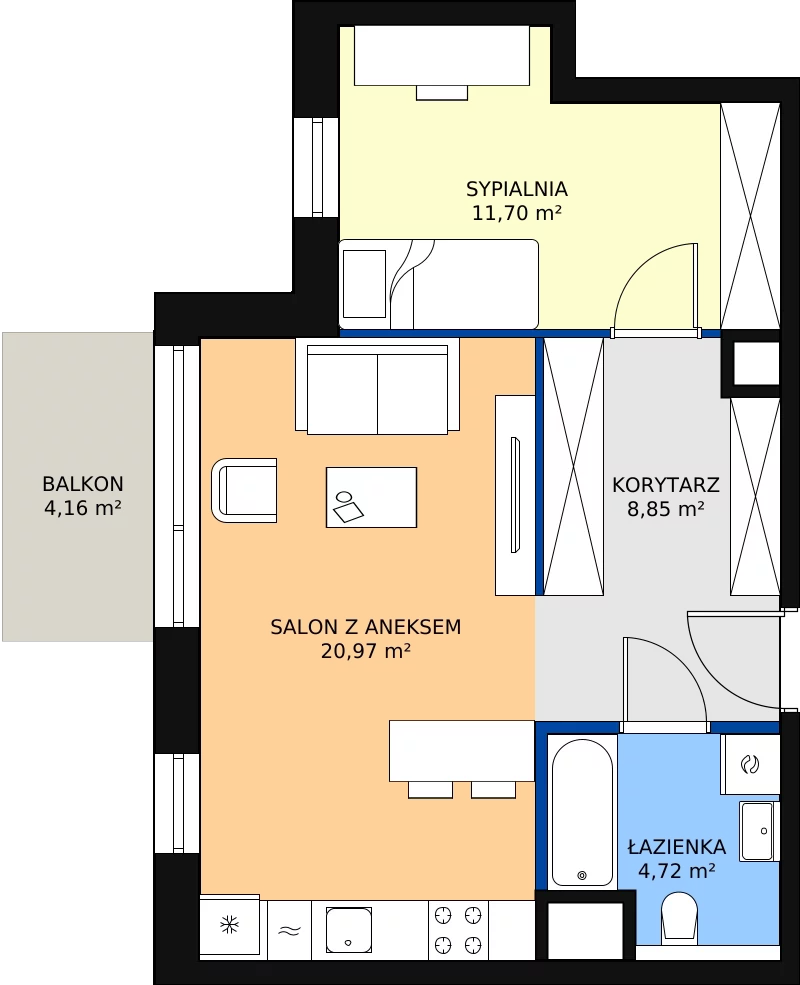 Zalety mieszkania 46.32 m², 5.04.E24