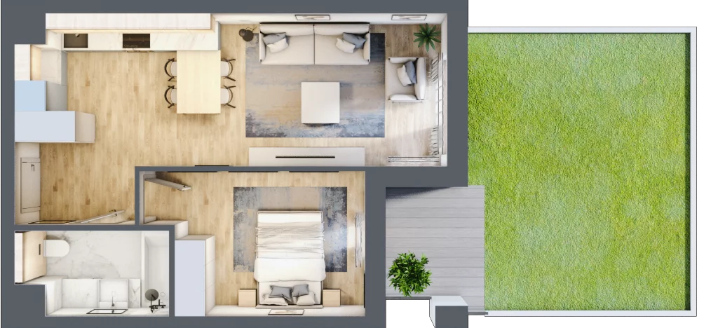 2 pokoje, mieszkanie 43,29 m², parter, oferta nr B1-00-1A, Francuska Park, Katowice, Osiedle Paderewskiego-Muchowiec, Muchowiec, ul. Szybowcowa