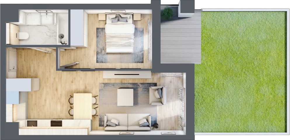 2 pokoje, mieszkanie 43,11 m², parter, oferta nr B1-00-2A, Francuska Park, Katowice, Osiedle Paderewskiego-Muchowiec, Muchowiec, ul. Szybowcowa